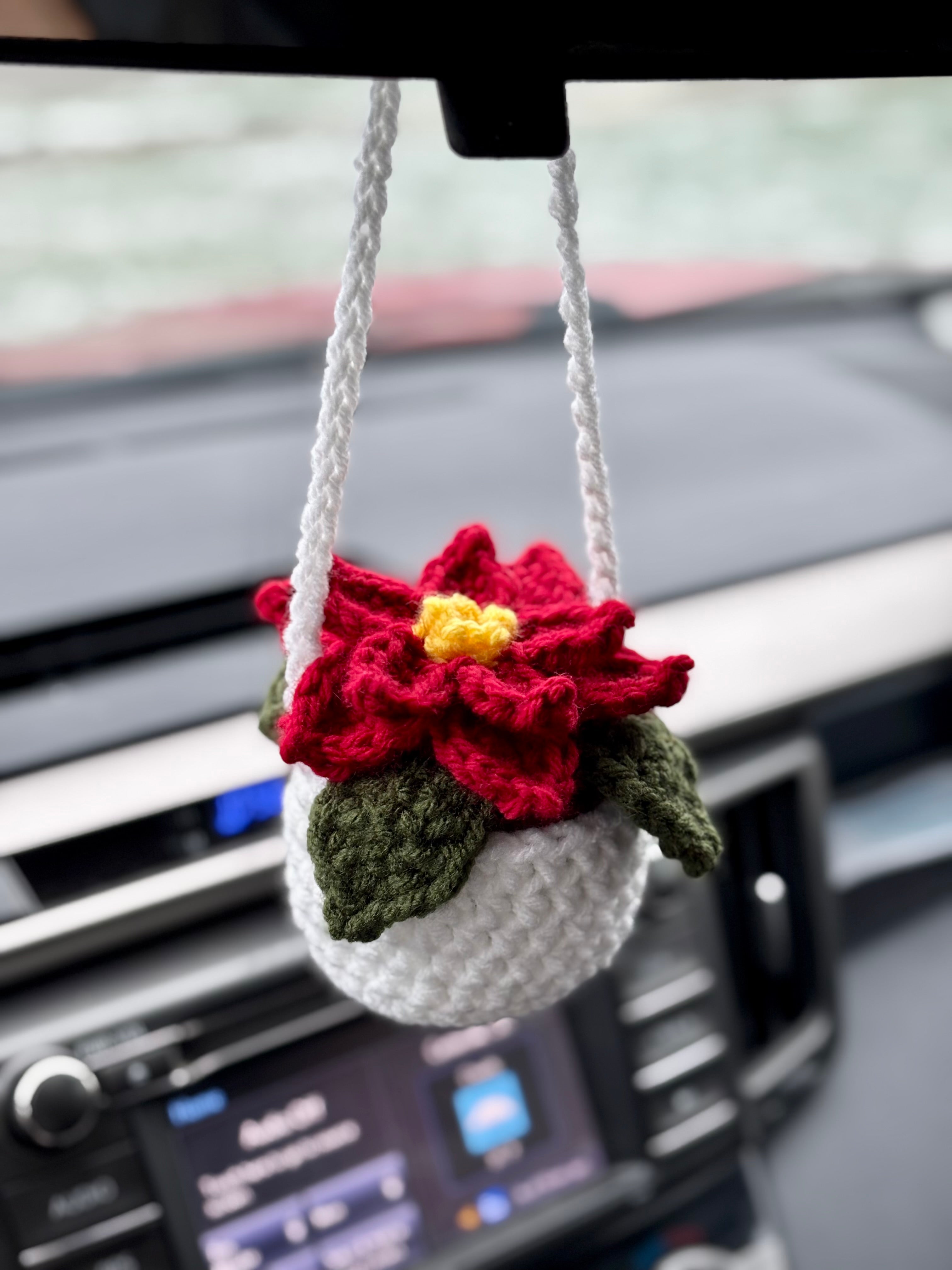 Squibble Poinsettia Car Hanging Plant Crochet Pattern – Squibble's Crochet Corner